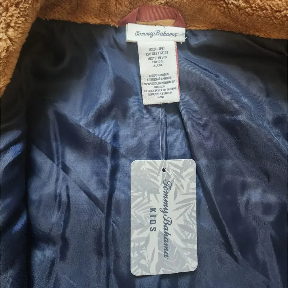 NWT Tommy Bahama Boy's Brown Fleece Full Zip Up Jacket Outerwear X-Large XL 14